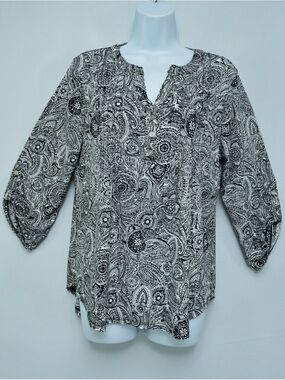 NY Collection Black & White Paisley Tunic Top